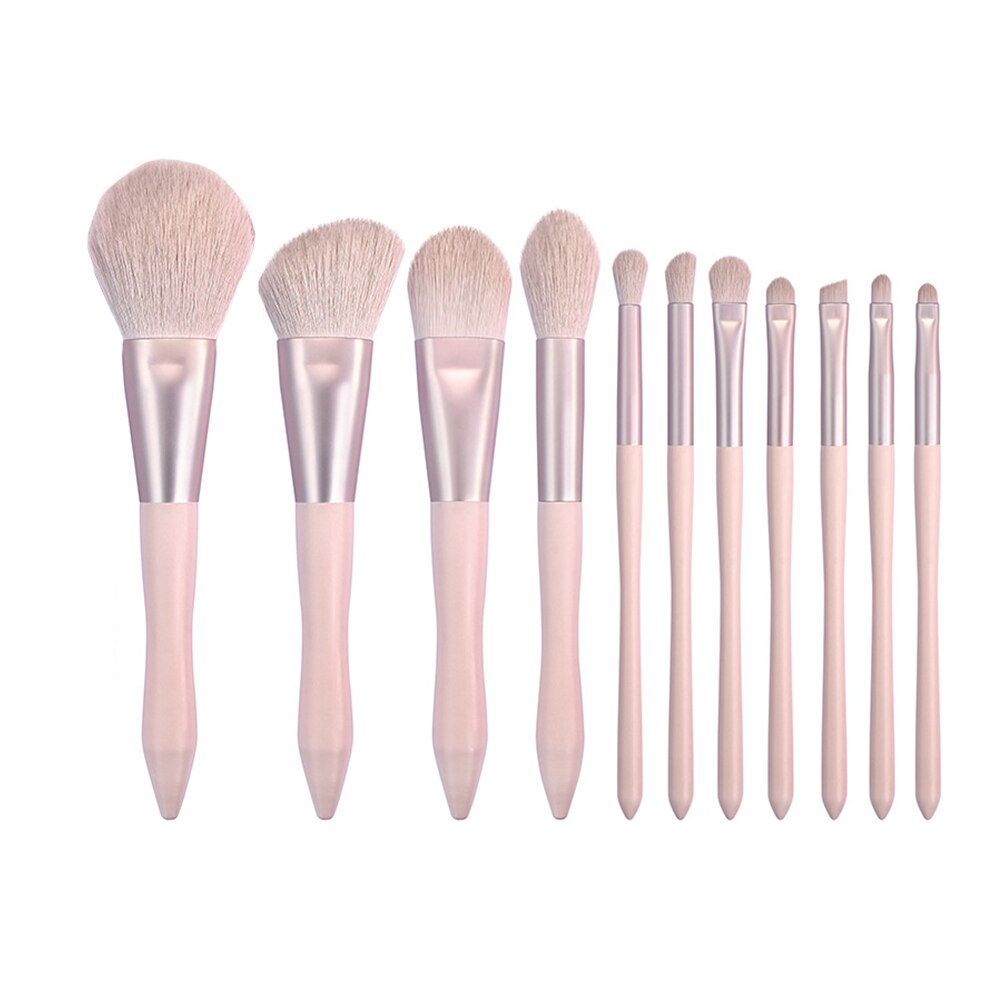 11-Piece Pink Makeup Brush Set with Wood Handles by HitMyNeed