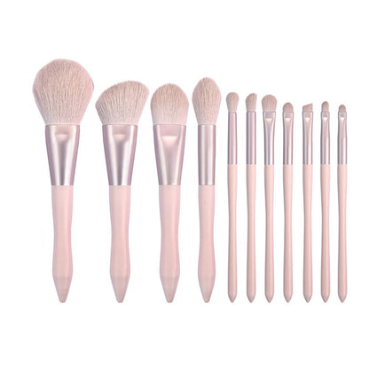 11-Piece Pink Makeup Brush Set with Wood Handles by HitMyNeed