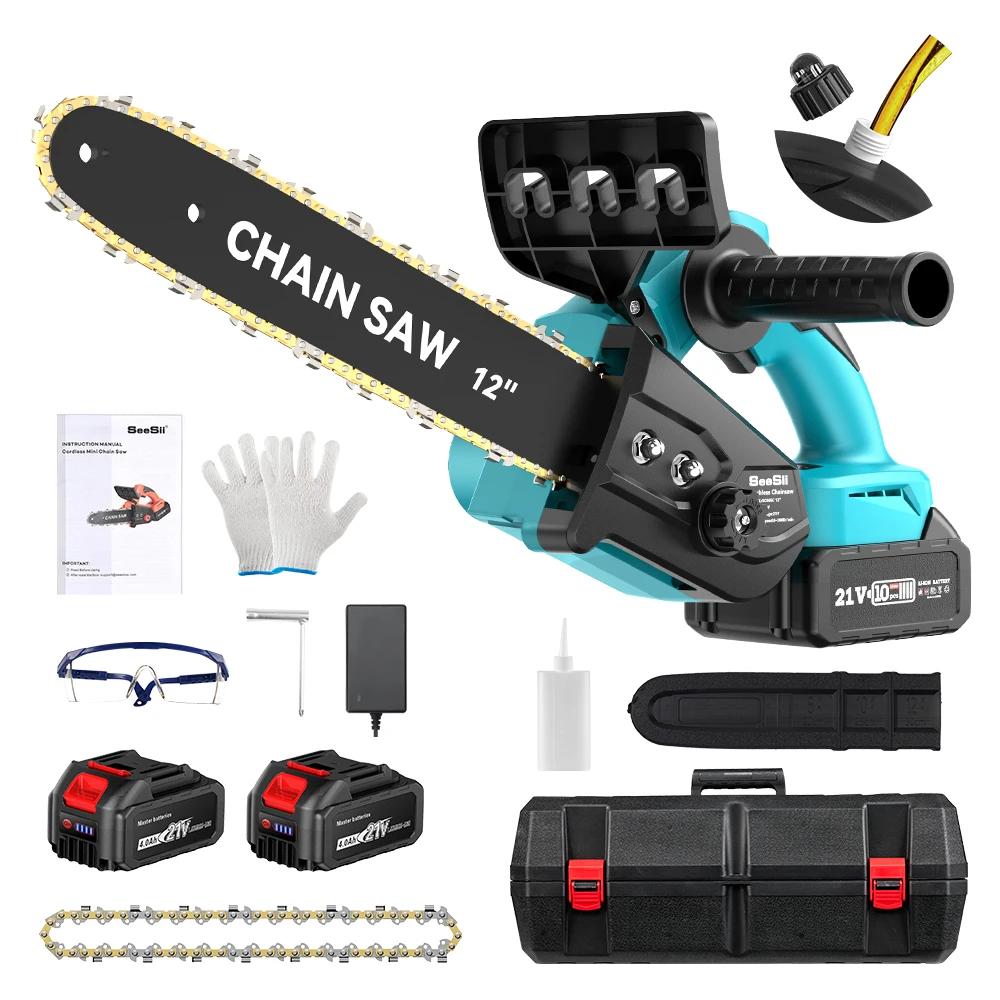 12" Brushless Cordless Chainsaw for Makita 18V Batteries with-2-battery-4-0ah by HitMyNeed