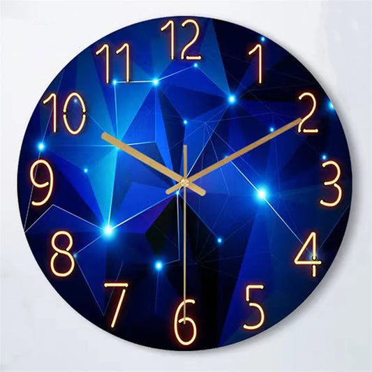 12" Dark Blue Geometric Glass Wall Clock, Silent Quartz by HitMyNeed