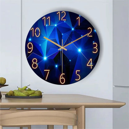 12" Dark Blue Geometric Glass Wall Clock, Silent Quartz by HitMyNeed