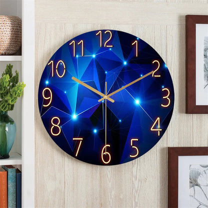 12" Dark Blue Geometric Glass Wall Clock, Silent Quartz by HitMyNeed