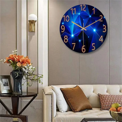12" Dark Blue Geometric Glass Wall Clock, Silent Quartz by HitMyNeed
