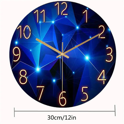 12" Dark Blue Geometric Glass Wall Clock, Silent Quartz by HitMyNeed