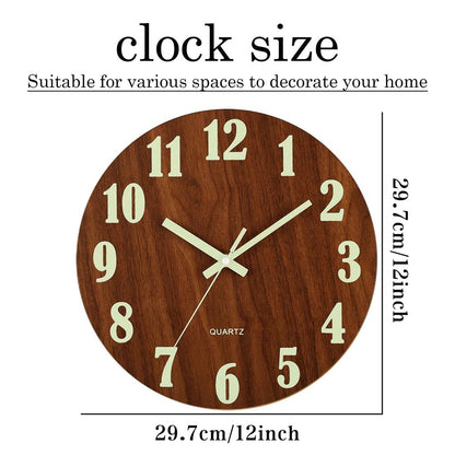 12 Inch Luminous Silent Nordic Wood Wall Clock by HitMyNeed
