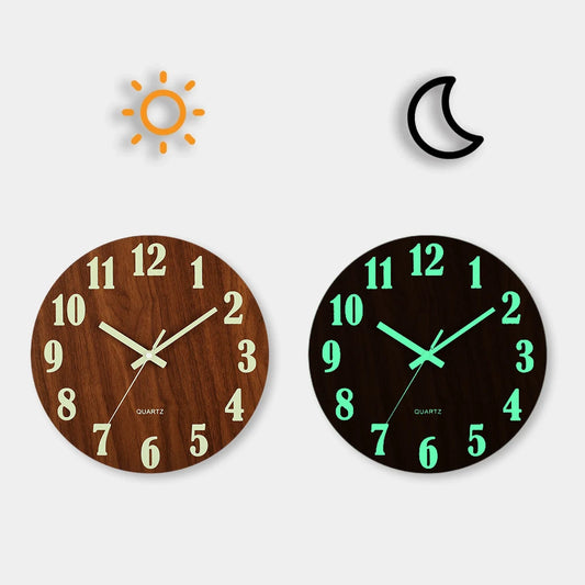 12 Inch Luminous Silent Nordic Wood Wall Clock yg001 by HitMyNeed