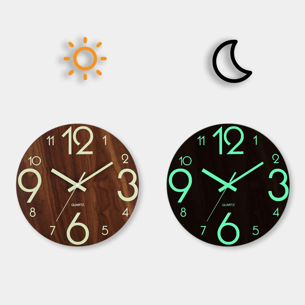 12 Inch Luminous Silent Nordic Wood Wall Clock yg003 by HitMyNeed