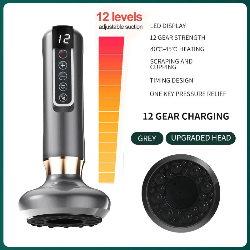 12-Level Electric Cupping Massager with Infrared Heat 12-gears-gray by HitMyNeed