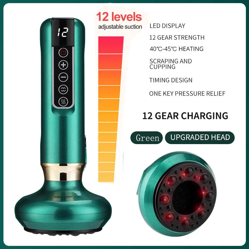12-Level Electric Cupping Massager with Infrared Heat 12-gears-green by HitMyNeed