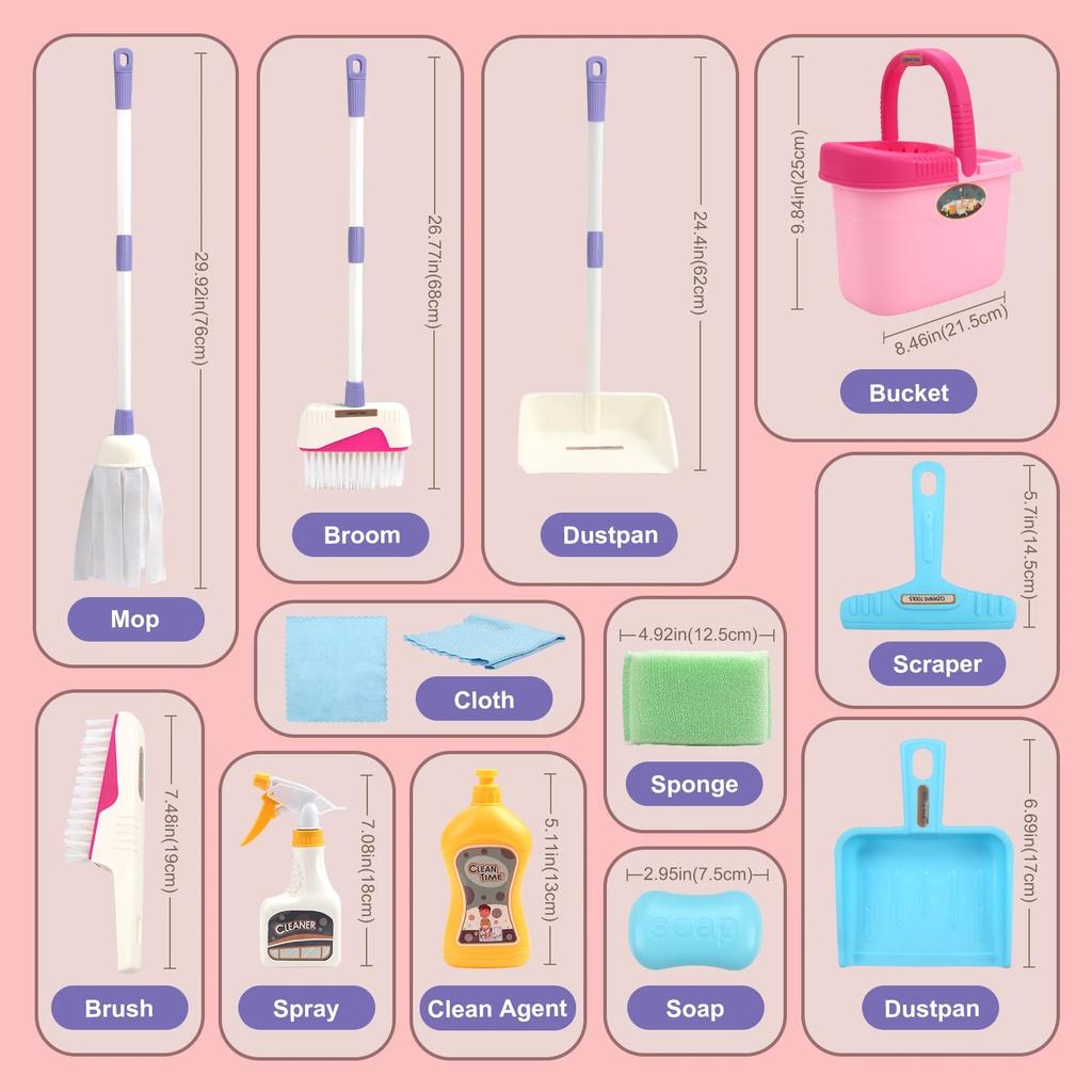 12-Piece Kids Cleaning Toy Set with Realistic Tools by HitMyNeed