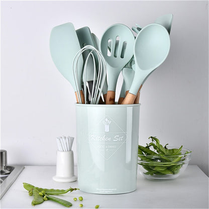 12-Piece Silicone Kitchen Utensil Set with Holder by HitMyNeed