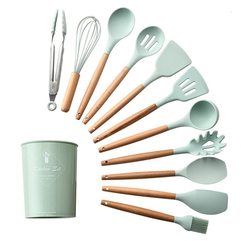 12-Piece Silicone Kitchen Utensil Set with Holder by HitMyNeed