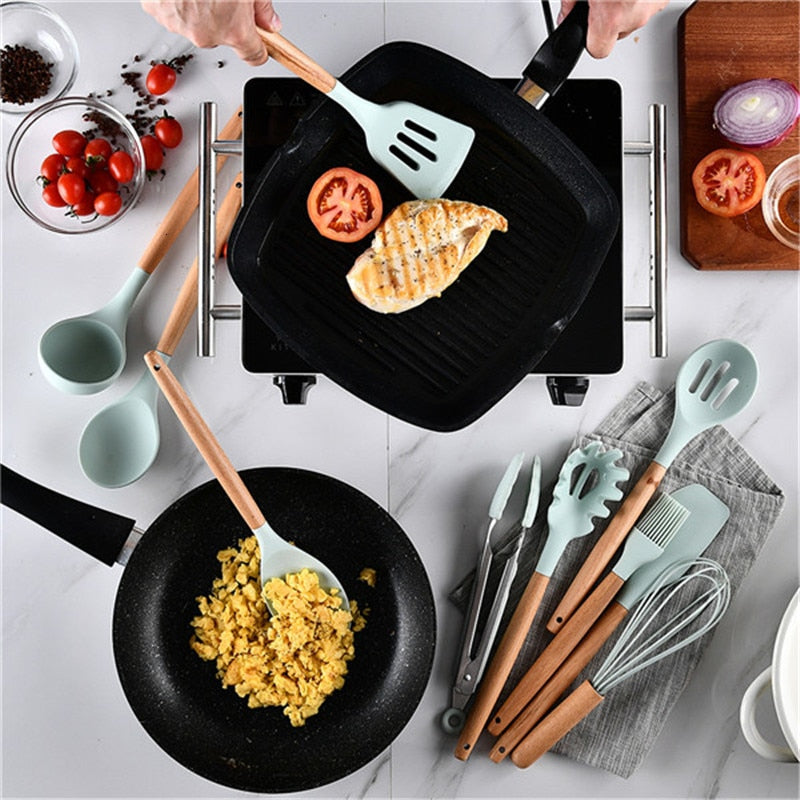 12-Piece Silicone Kitchen Utensil Set with Holder by HitMyNeed