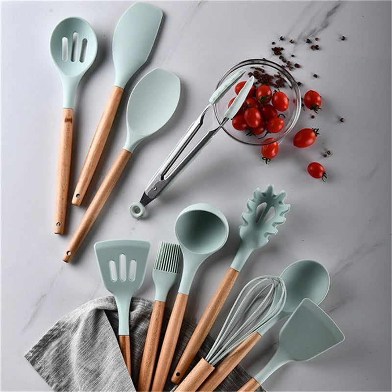 12-Piece Silicone Kitchen Utensil Set with Holder by HitMyNeed