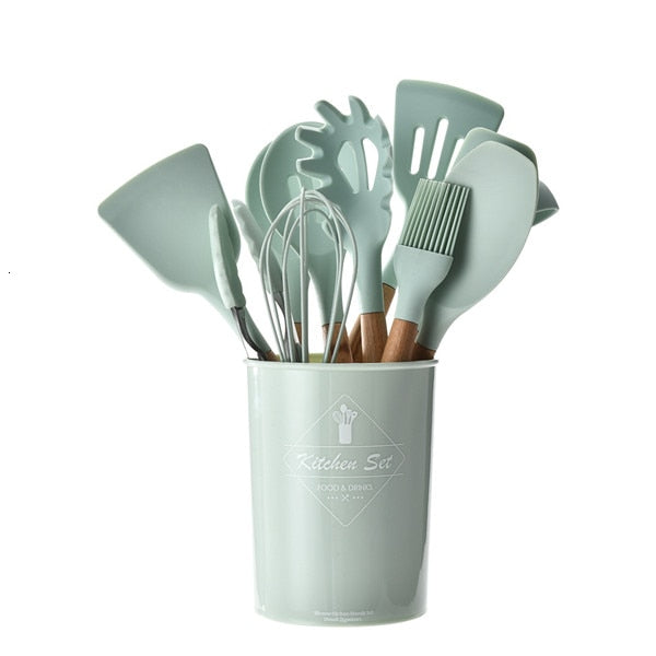 12-Piece Silicone Kitchen Utensil Set with Holder by HitMyNeed
