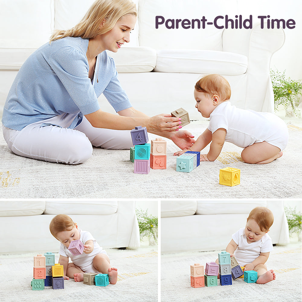 12-Piece Silicone Toddler Learning Blocks Set by HitMyNeed