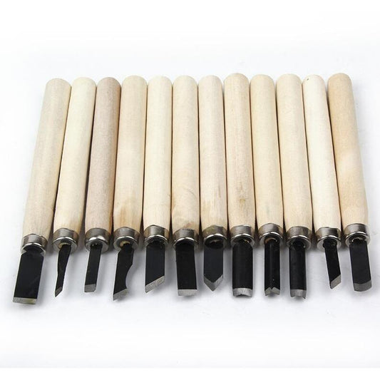 12-Piece Wood Carving Chisel Set with Wooden Handles by HitMyNeed