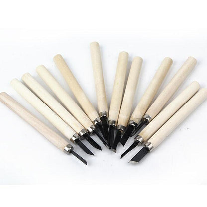 12-Piece Wood Carving Chisel Set with Wooden Handles by HitMyNeed