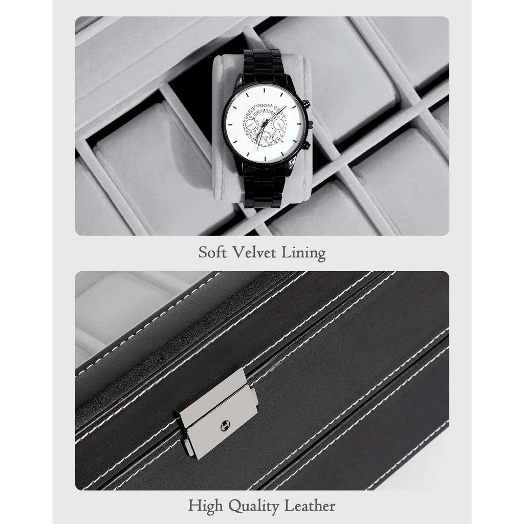 12 Slot Leather Lockable Watch & Jewelry Box, 2-Tier by HitMyNeed