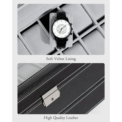 12 Slot Leather Lockable Watch & Jewelry Box, 2-Tier by HitMyNeed