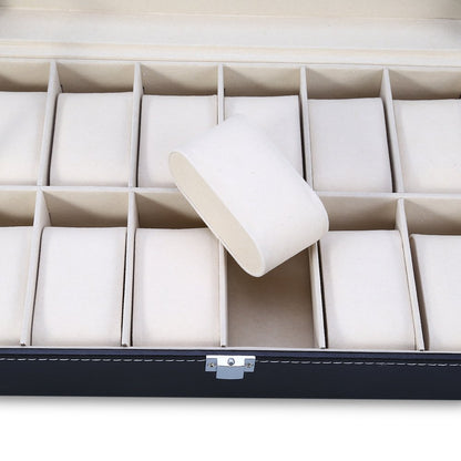12-Slot Leather Watch Display Case with Glass Lid by HitMyNeed