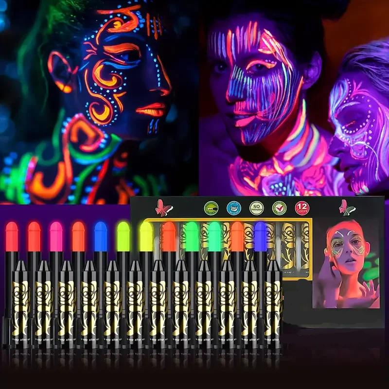 12 UV Neon Glow Face Paint Crayon Sticks by HitMyNeed