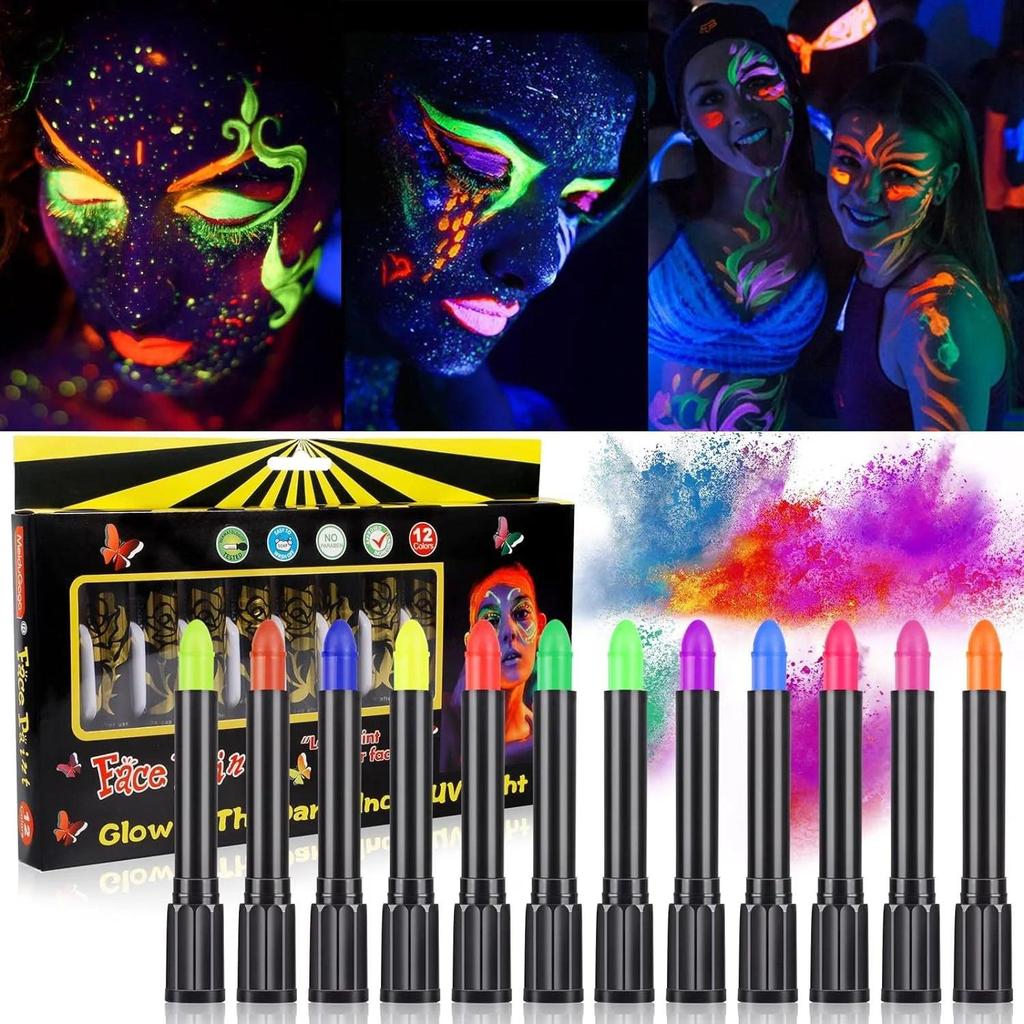 12 UV Neon Glow Face Paint Crayon Sticks by HitMyNeed