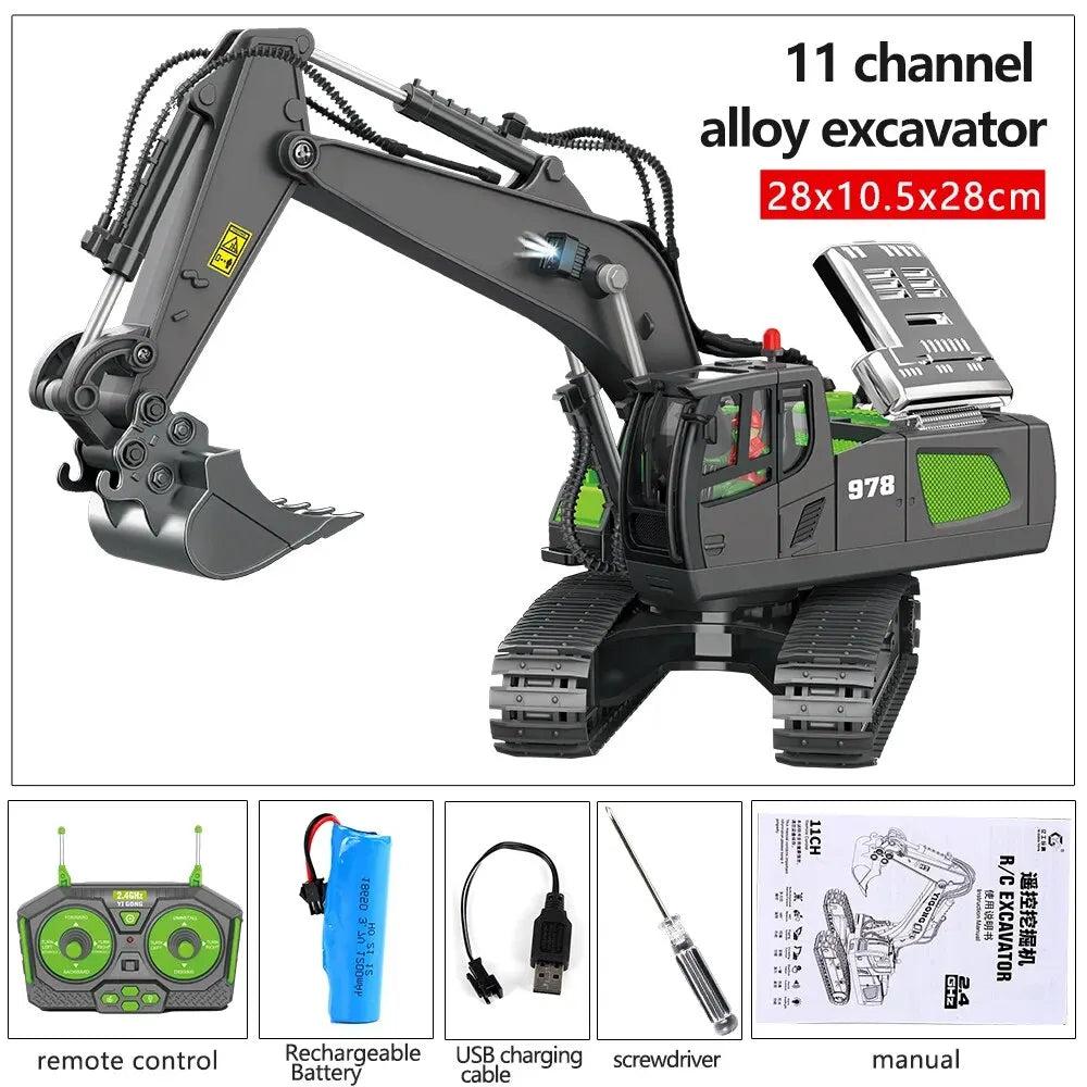 1:20 RC Excavator & Dump Truck Set, 2.4G 9/11 Channel green-excavator by HitMyNeed