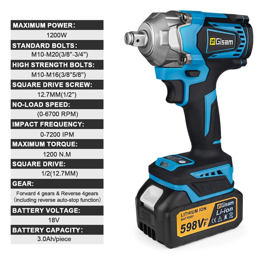 1200Nm Brushless 1/2" Cordless Impact Wrench by HitMyNeed