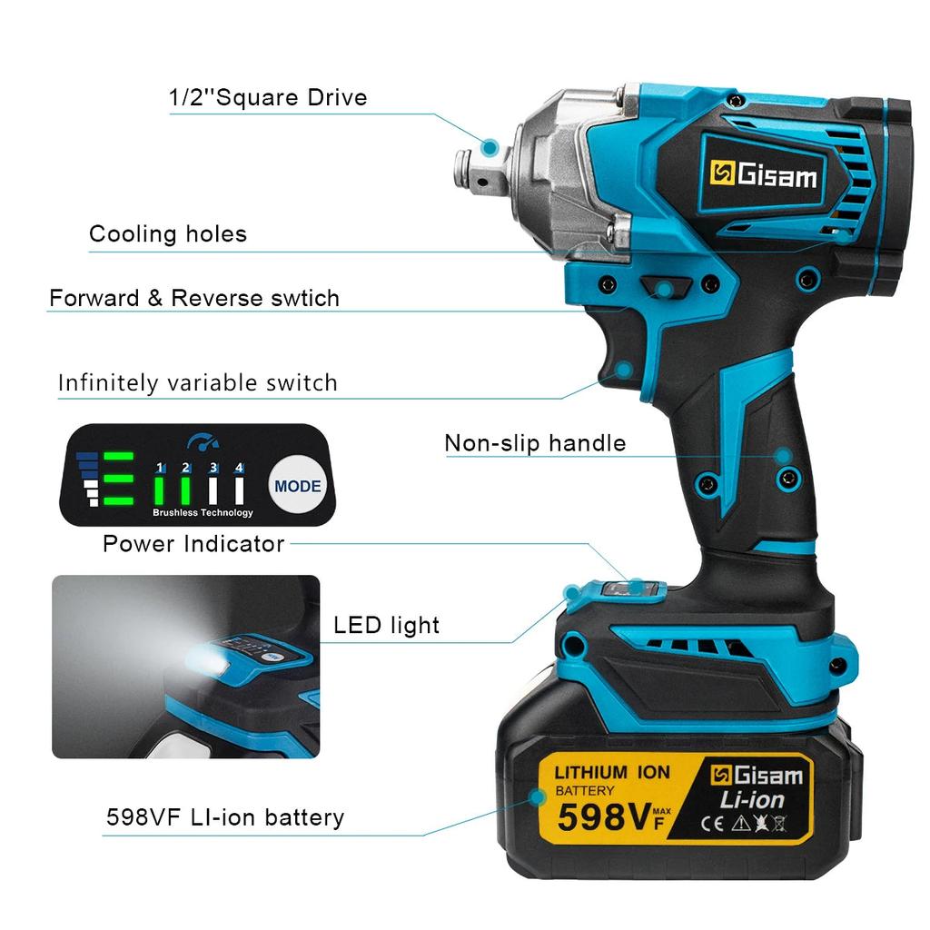 1200Nm Brushless 1/2" Cordless Impact Wrench by HitMyNeed