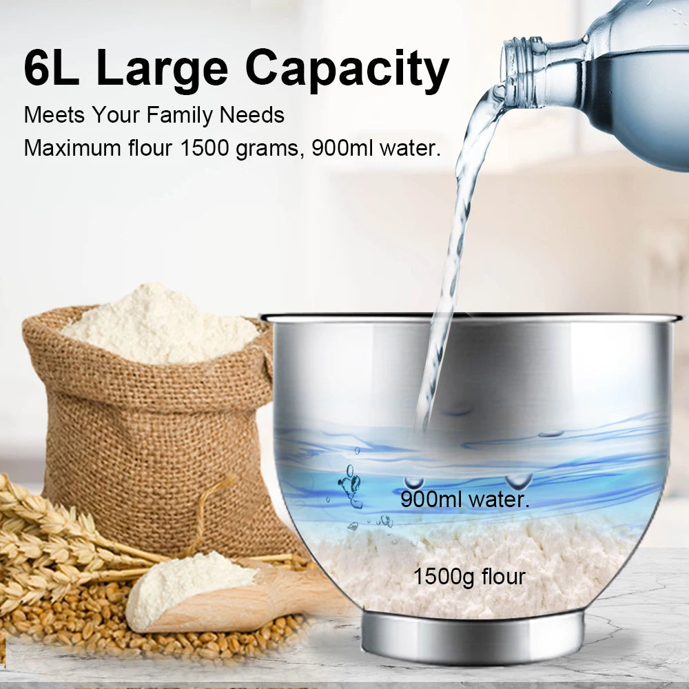 1200W 6L Stand Mixer with Quiet DC Motor, 6-Speed by HitMyNeed
