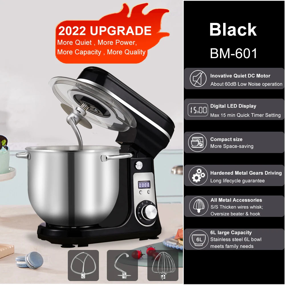 1200W 6L Stand Mixer with Quiet DC Motor, 6-Speed by HitMyNeed