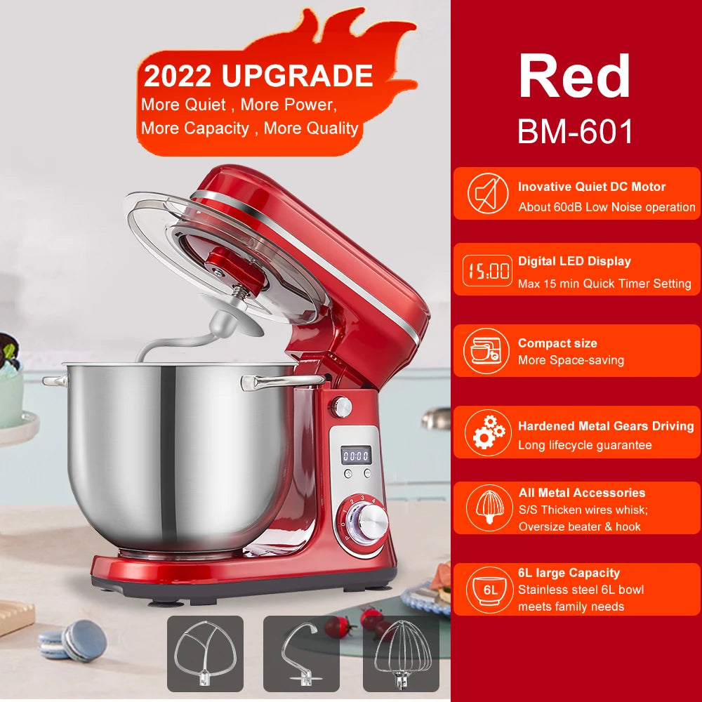1200W 6L Stand Mixer with Quiet DC Motor, 6-Speed by HitMyNeed