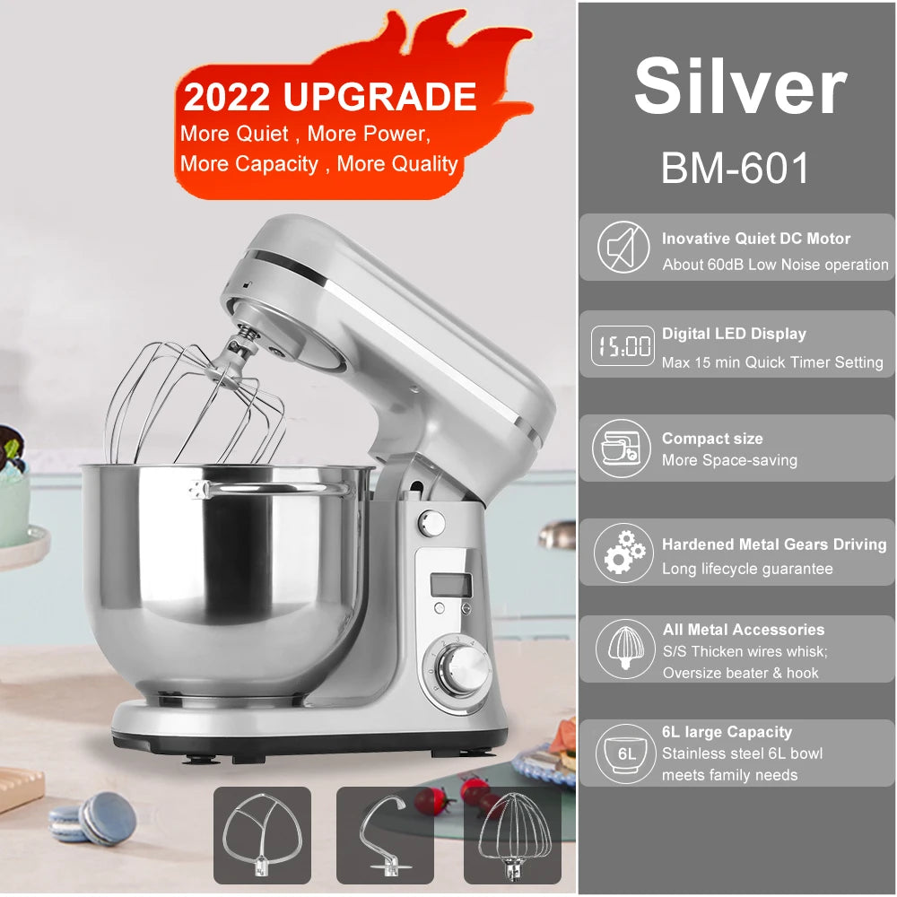 1200W 6L Stand Mixer with Quiet DC Motor, 6-Speed by HitMyNeed