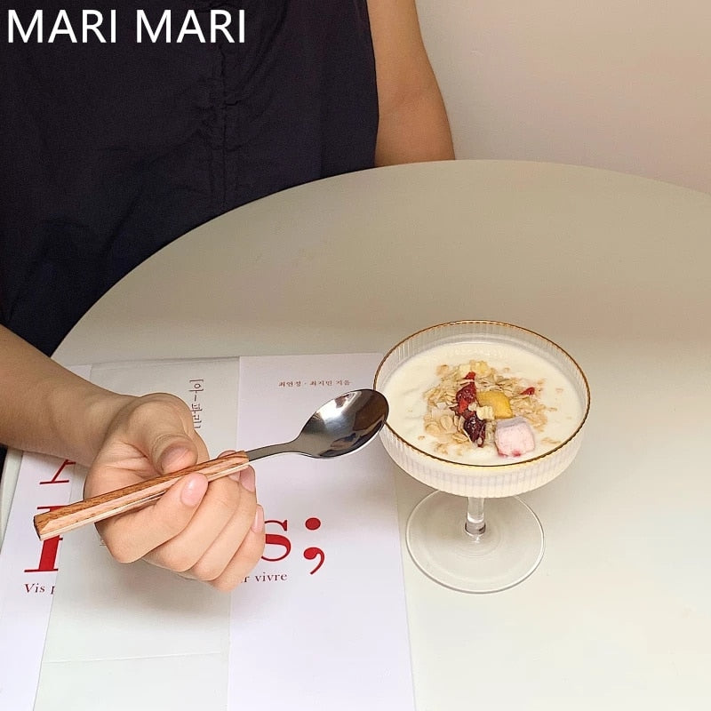 Elegant Glass Ice Cream Cups with Gold Rim