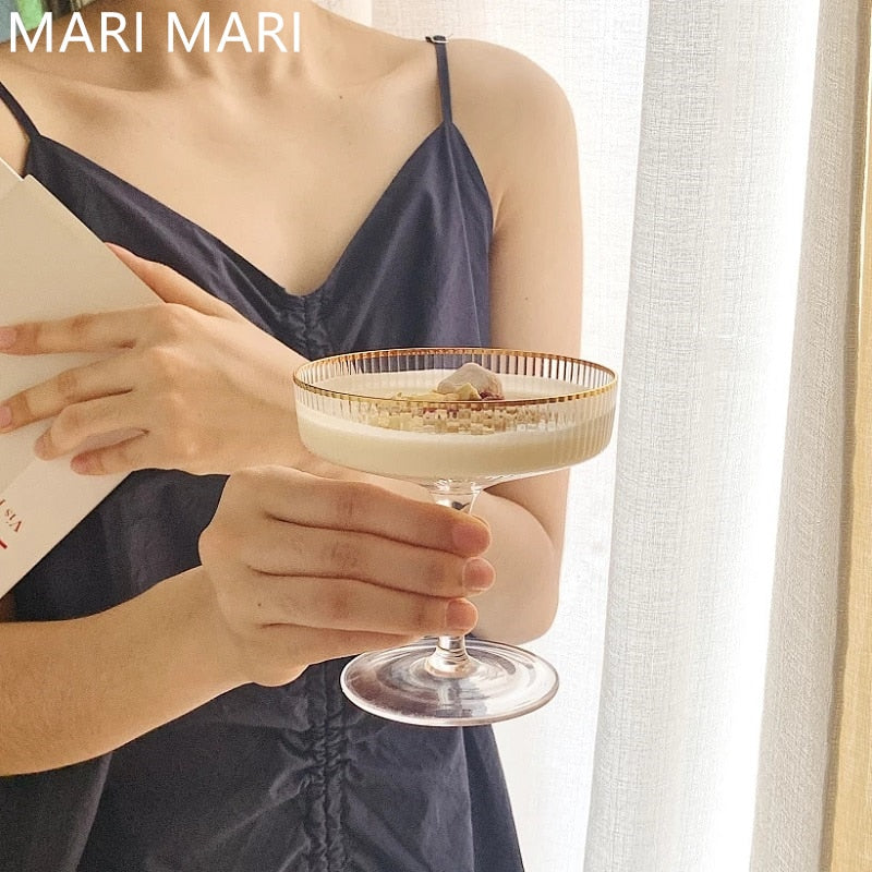 Elegant Glass Ice Cream Cups with Gold Rim