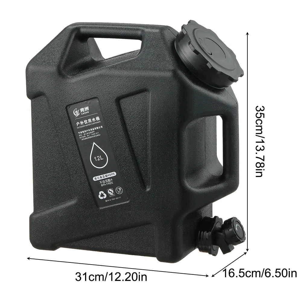 12L Camping Water Container with Faucet & Hose black by HitMyNeed