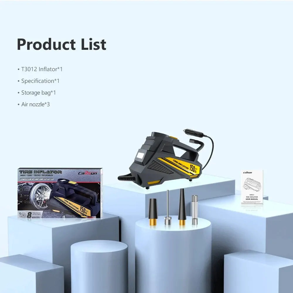 12V 150 PSI Corded Car Air Pump with LED Light by HitMyNeed
