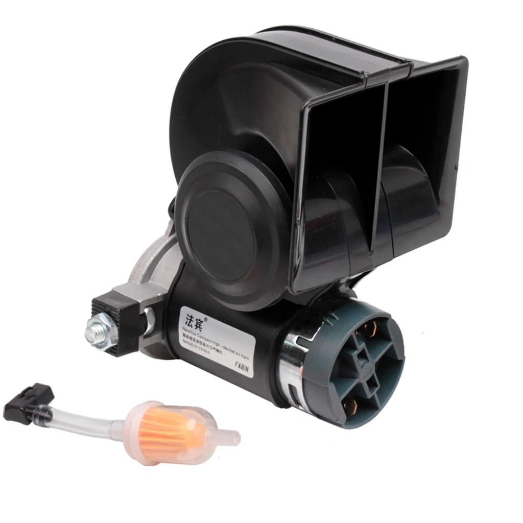12V Snail Air Horn 150dB Dual Tone with Relay Harness 24v black by HitMyNeed