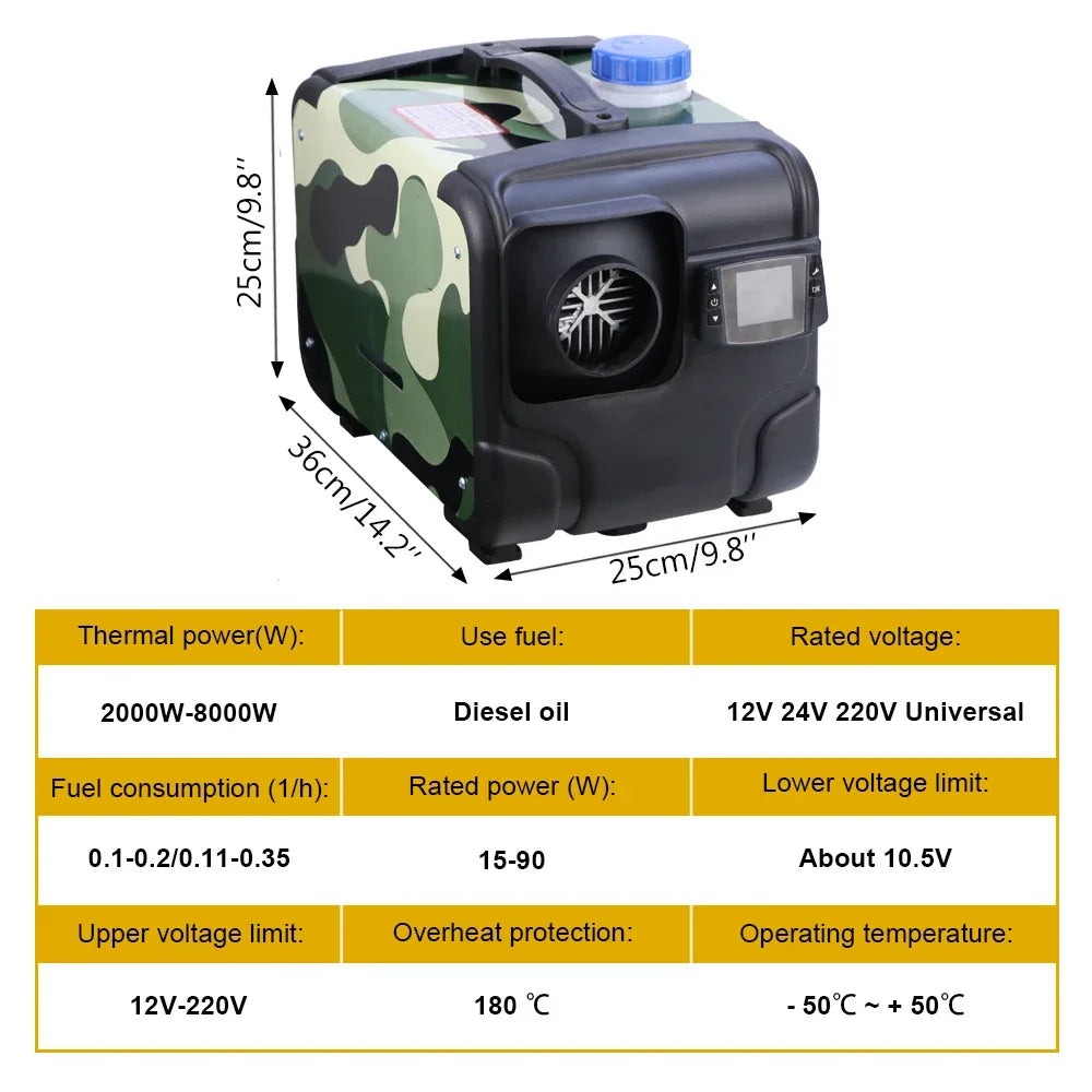 12V/24V 8kW Diesel Air Parking Heater with LCD Remote by HitMyNeed
