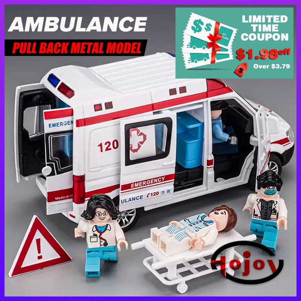 1:32 Diecast Ambulance Toy Car with Lights & Sound by HitMyNeed