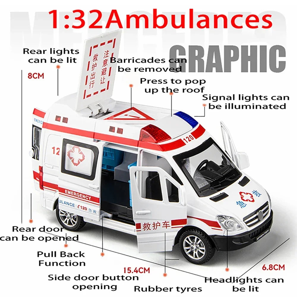 1:32 Diecast Ambulance Toy Car with Lights & Sound by HitMyNeed