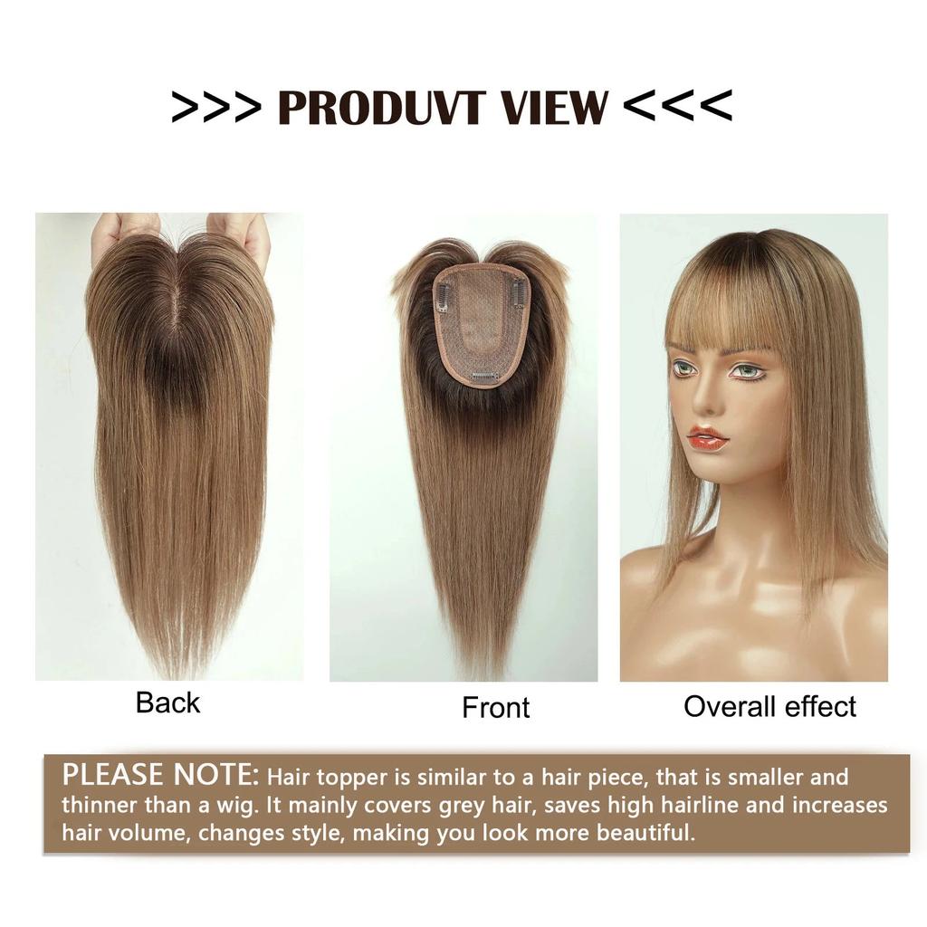 14" Brown Ombre Remy Human Hair Topper with Bangs by HitMyNeed