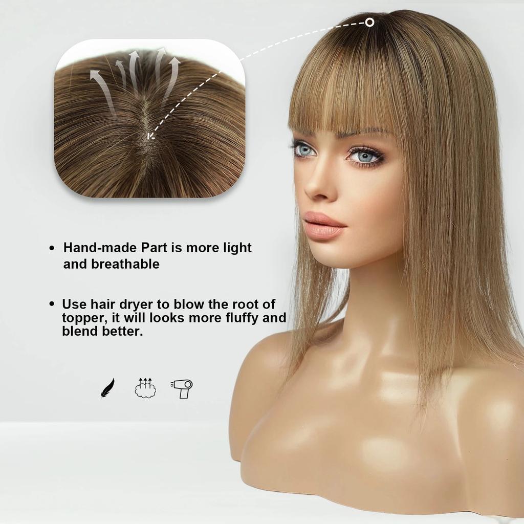 14" Brown Ombre Remy Human Hair Topper with Bangs by HitMyNeed