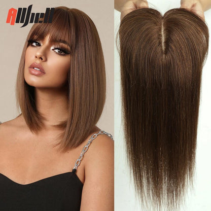 14" Brown Ombre Remy Human Hair Topper with Bangs hrfk002-1-14in by HitMyNeed