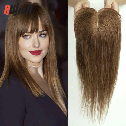 14" Brown Ombre Remy Human Hair Topper with Bangs hrfk003-1-14in by HitMyNeed