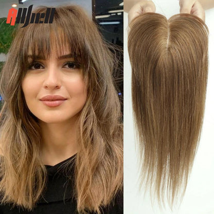 14" Brown Ombre Remy Human Hair Topper with Bangs hrfk005-1-14in by HitMyNeed