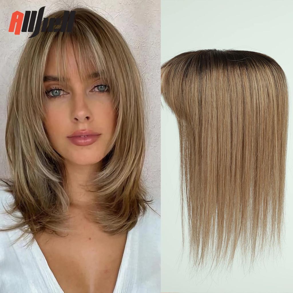 14" Brown Ombre Remy Human Hair Topper with Bangs hrfk006-1-14in by HitMyNeed