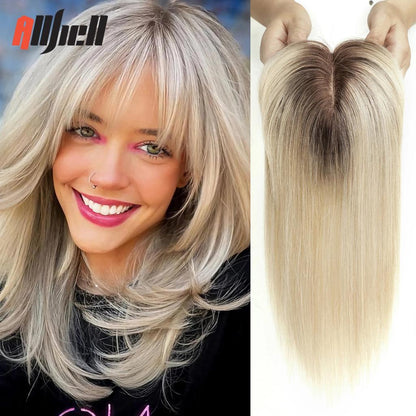 14" Brown Ombre Remy Human Hair Topper with Bangs hrfk007-1-14in by HitMyNeed