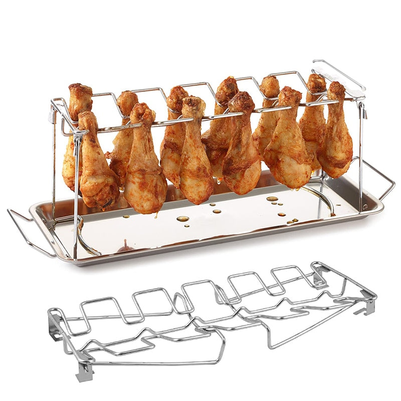 14 Grid Stainless Steel Drumstick Rack with Drip Tray by HitMyNeed